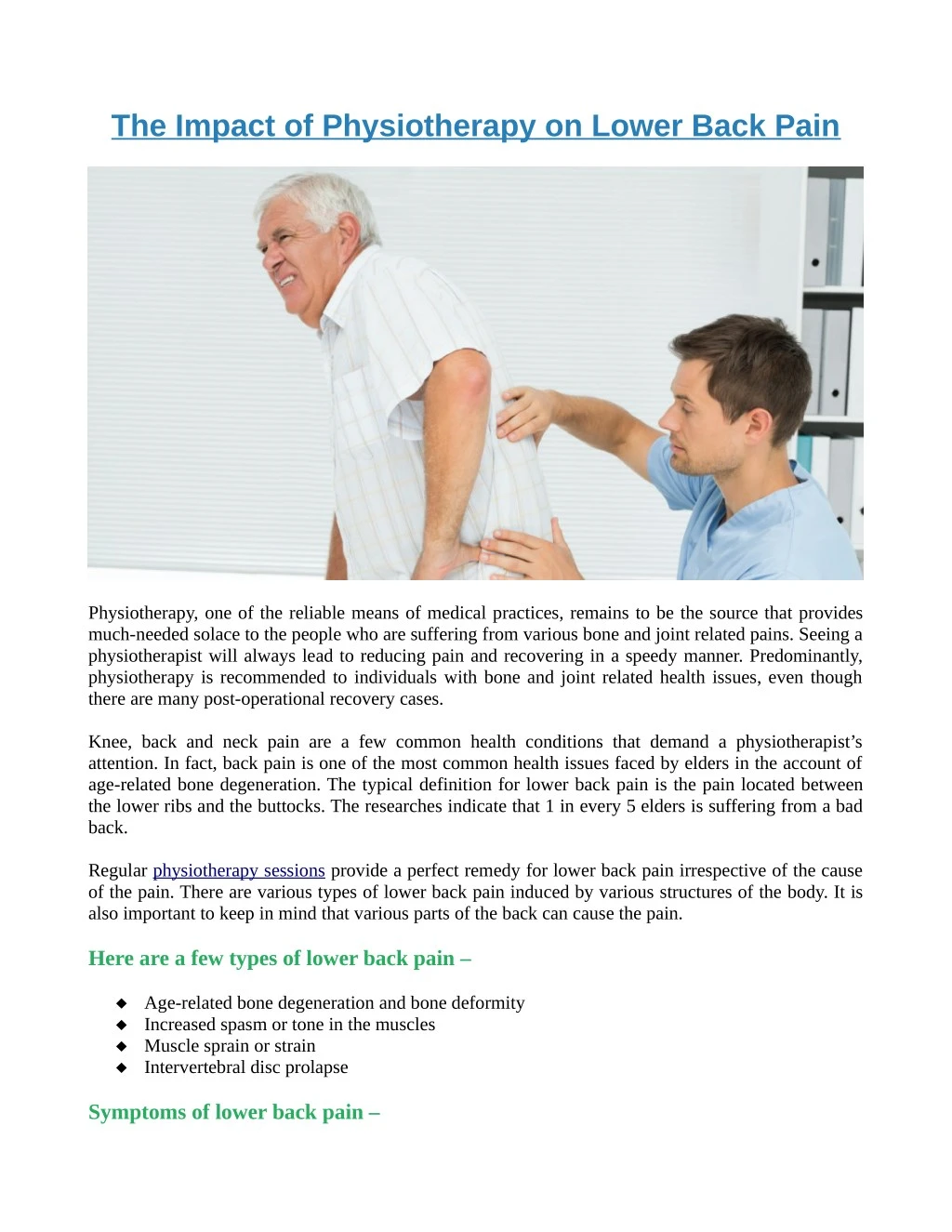 the impact of physiotherapy on lower back pain n.