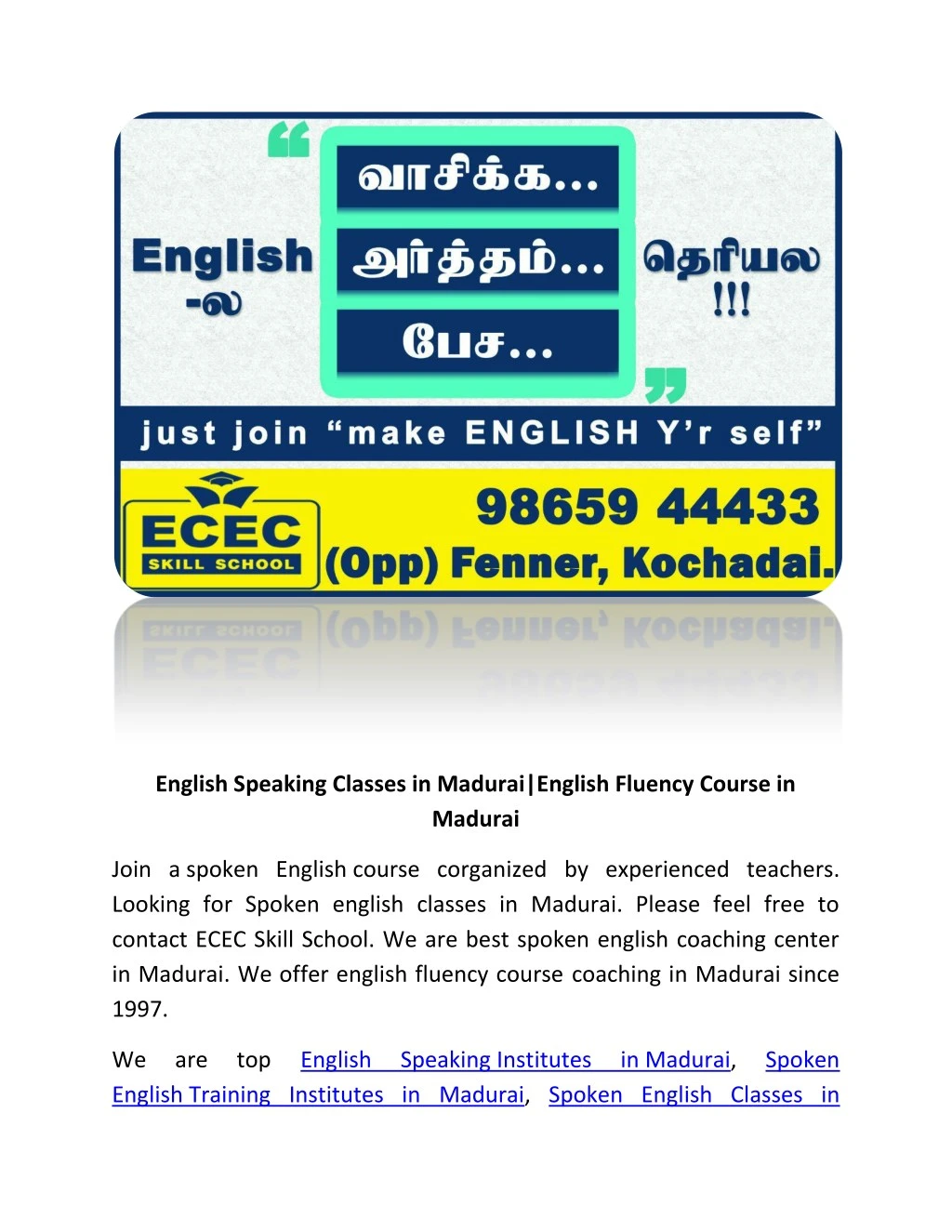 PPT English Speaking Classes in Madurai English Fluency Course in PPT English Speaking Classes in Madurai English Fluency Course in