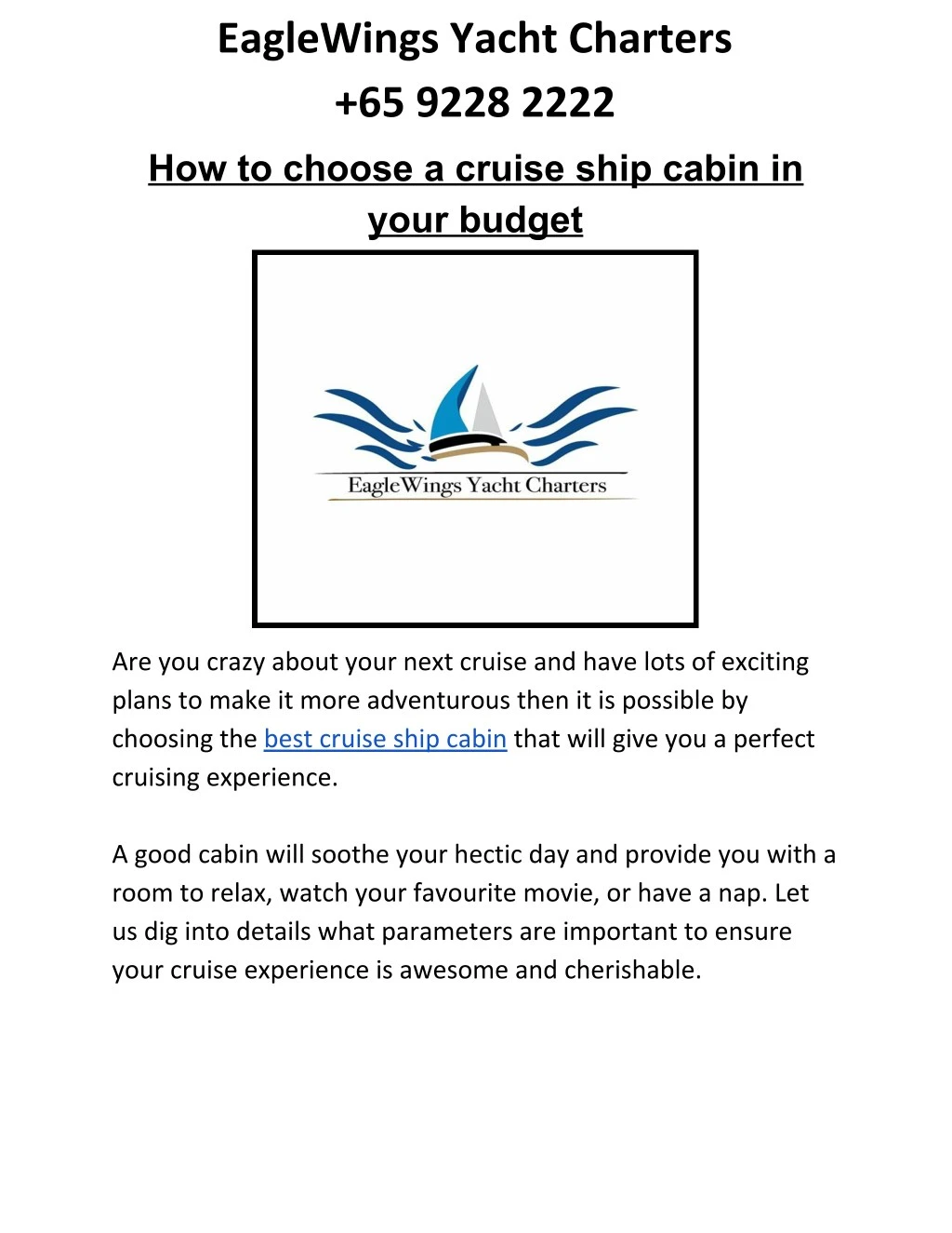 Ppt Select The Best Cruise Ship Cabin Powerpoint Presentation