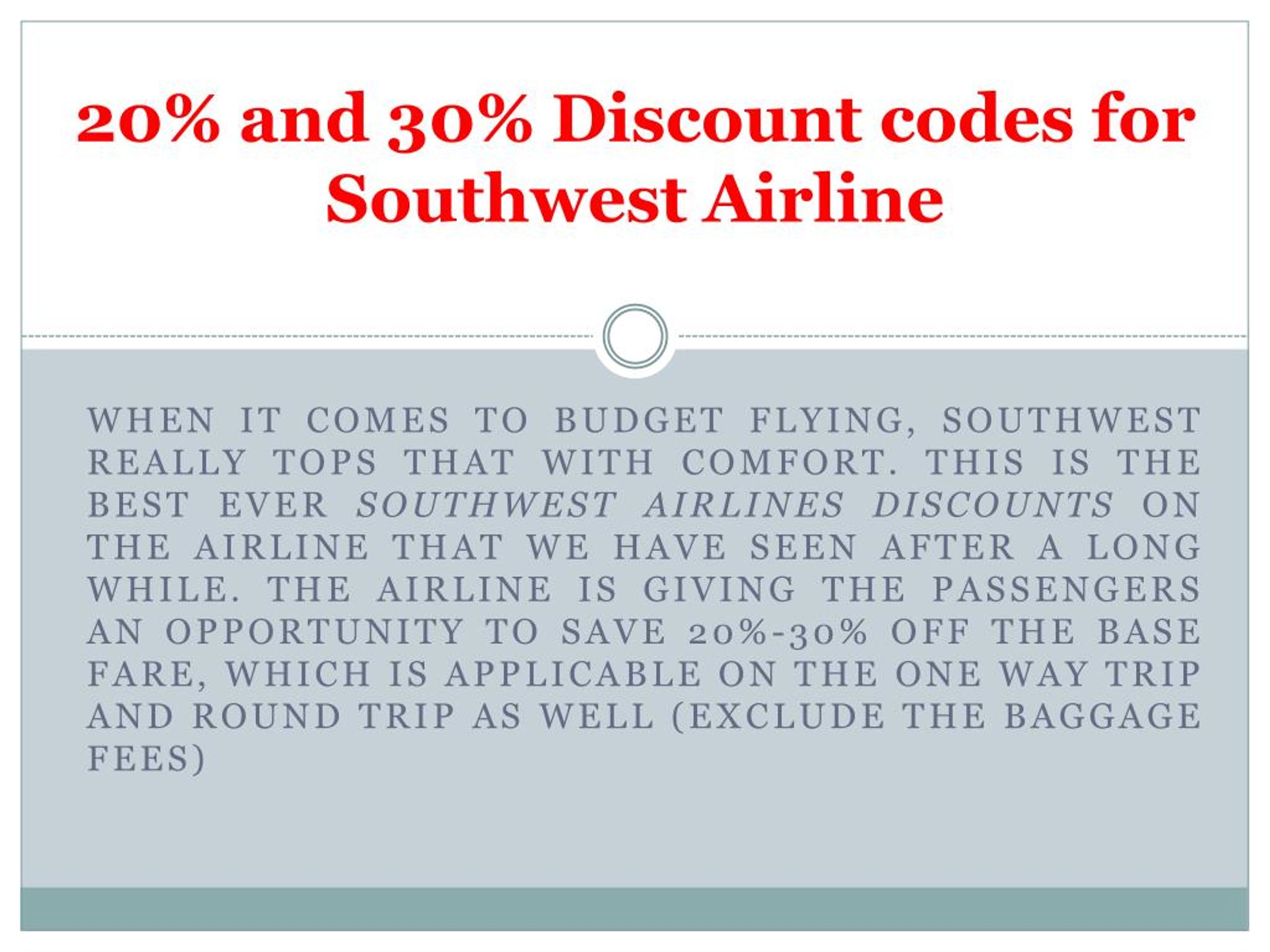 PPT 20 and 30 Discount codes for Southwest Airline PowerPoint