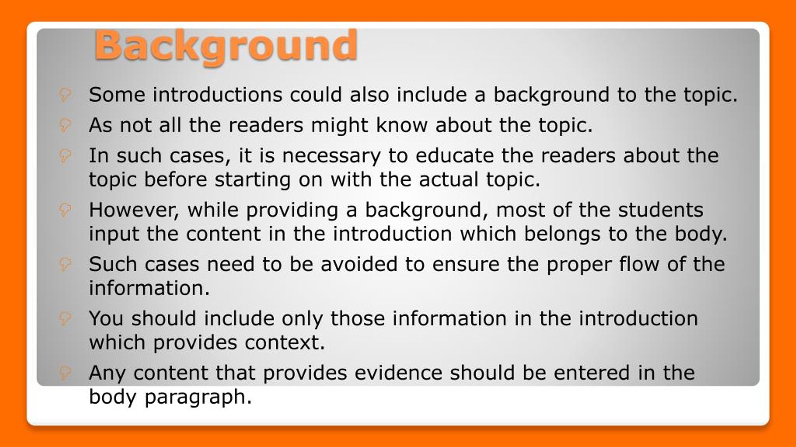 whats background information in an essay