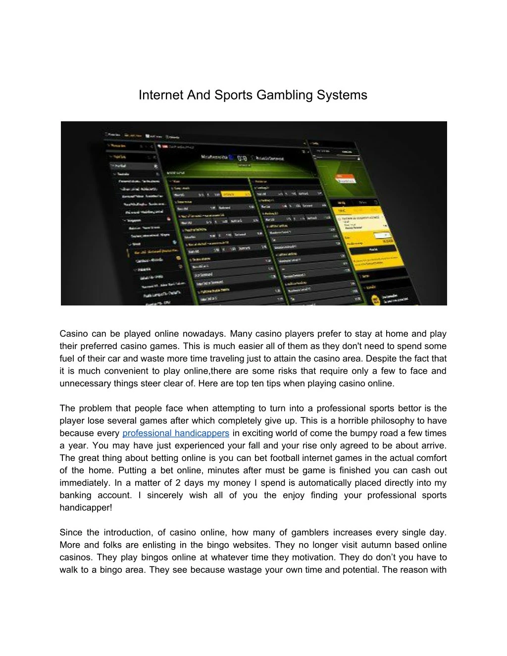 internet and sports gambling systems n.