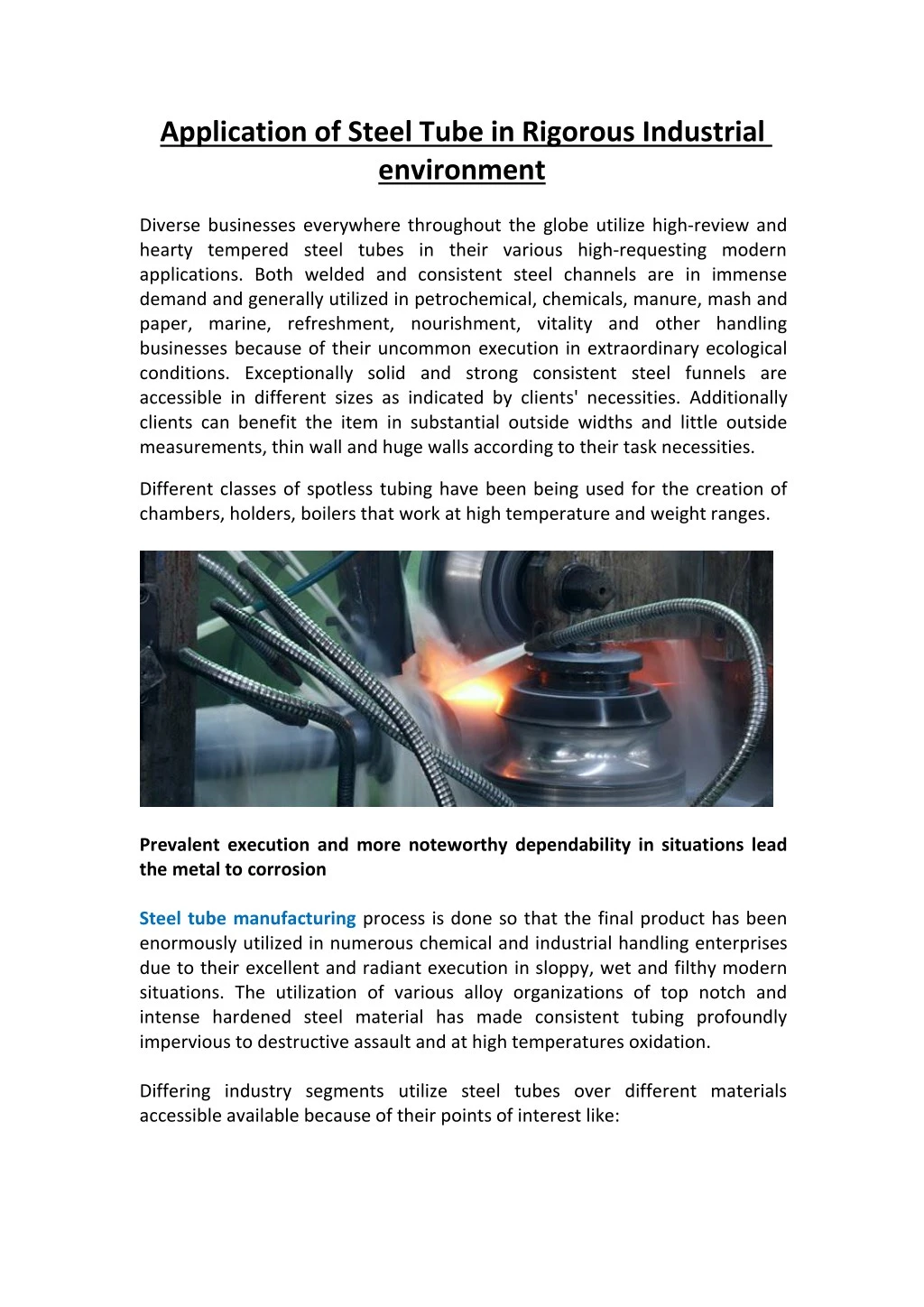 application of steel tube in rigorous industrial n.