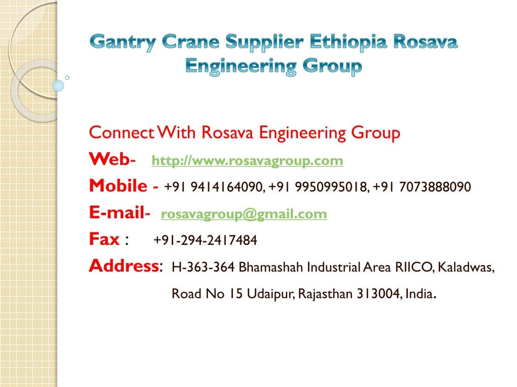 gantry crane supplier ethiopia rosava engineering group n.