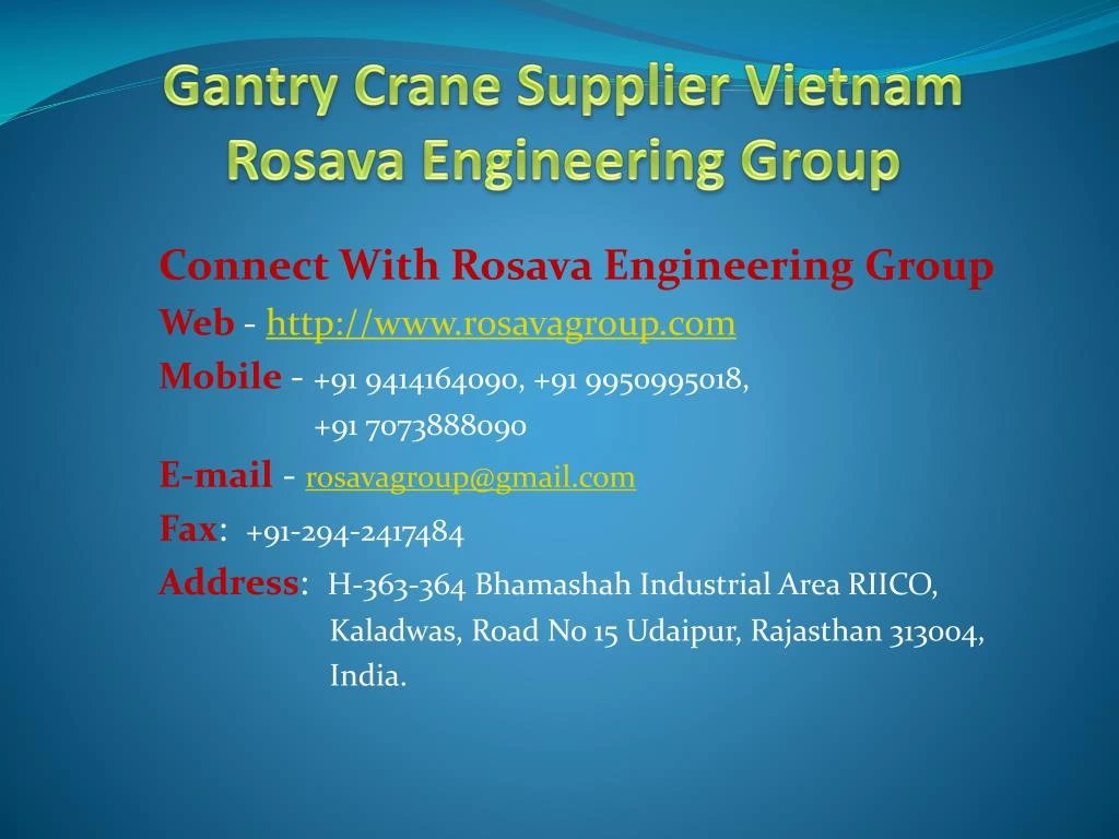 gantry crane supplier vietnam rosava engineering group n.