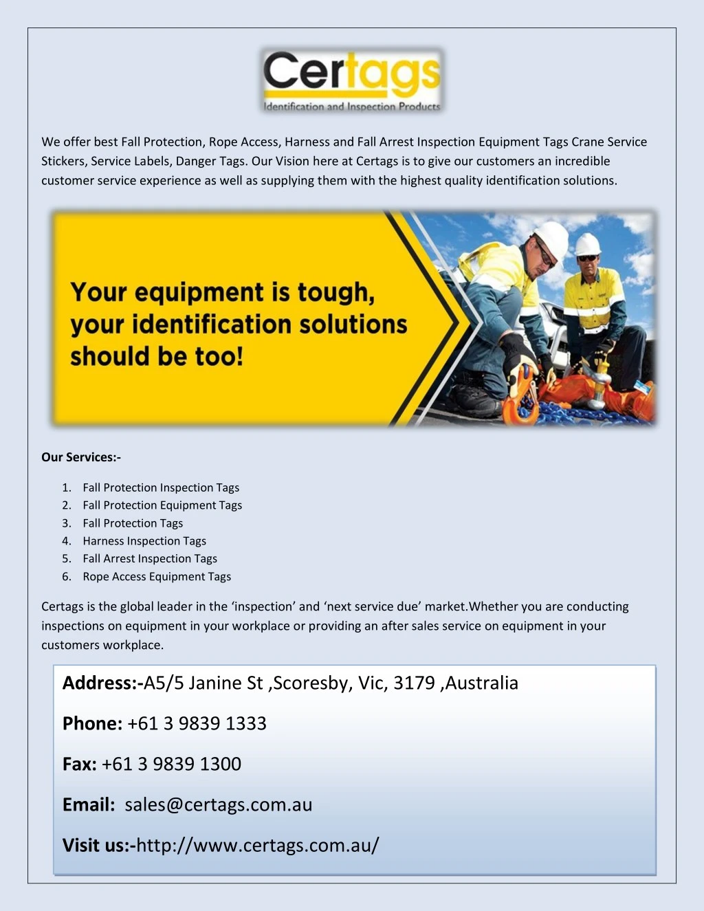 PPT - certags - Fall Protection Inspection Tags , Equipment Tags PowerPoint Presentation - ID ...