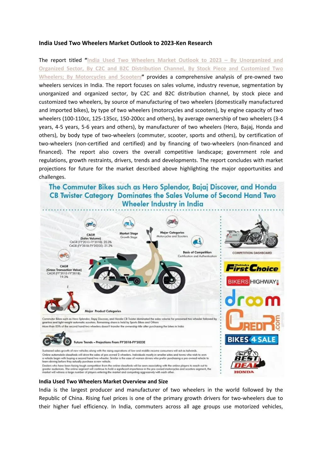 india used two wheelers market outlook to 2023 n.