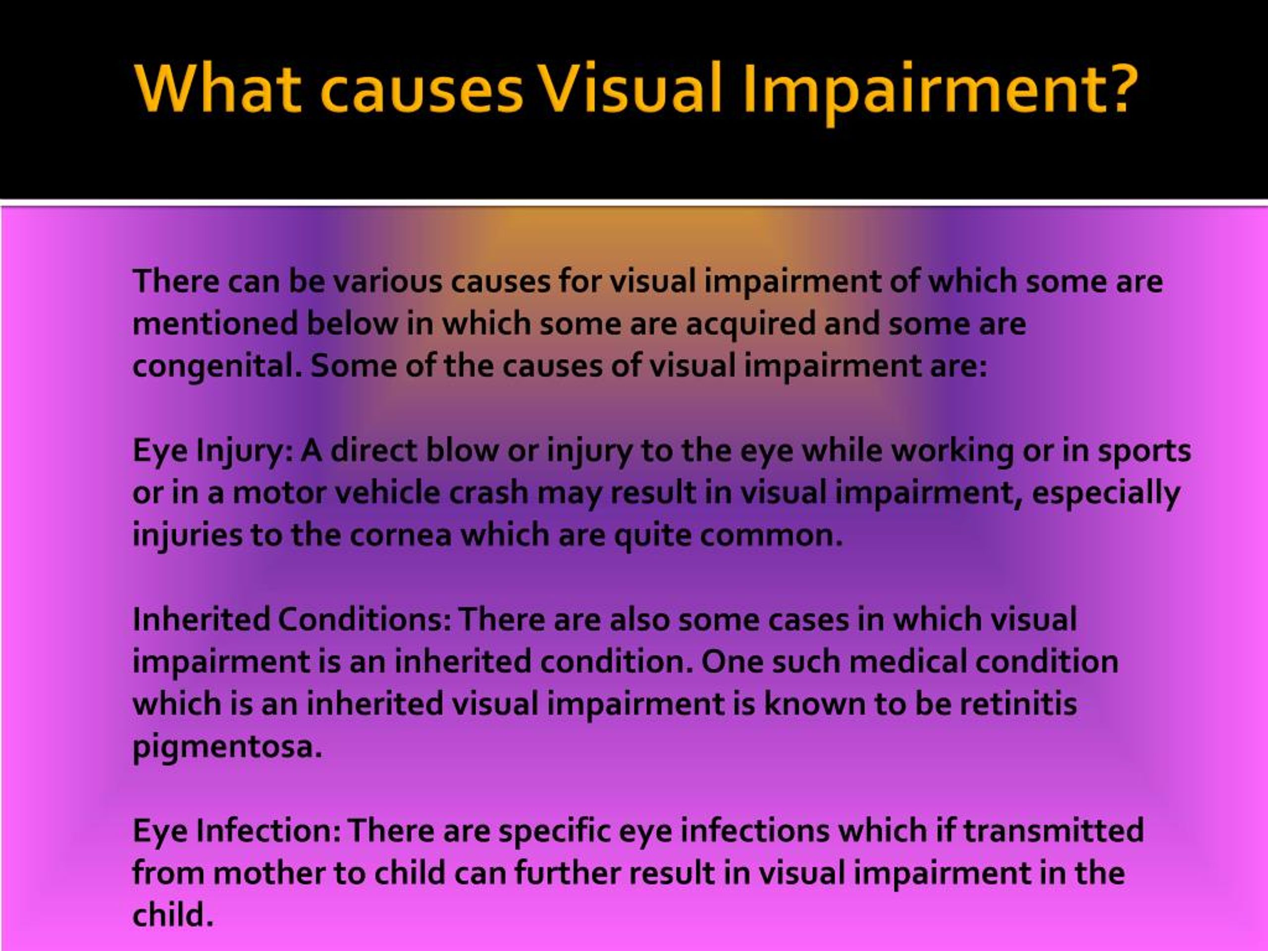 PPT Visual Impairment Causes, Symptoms, Daignosis, Prevention and