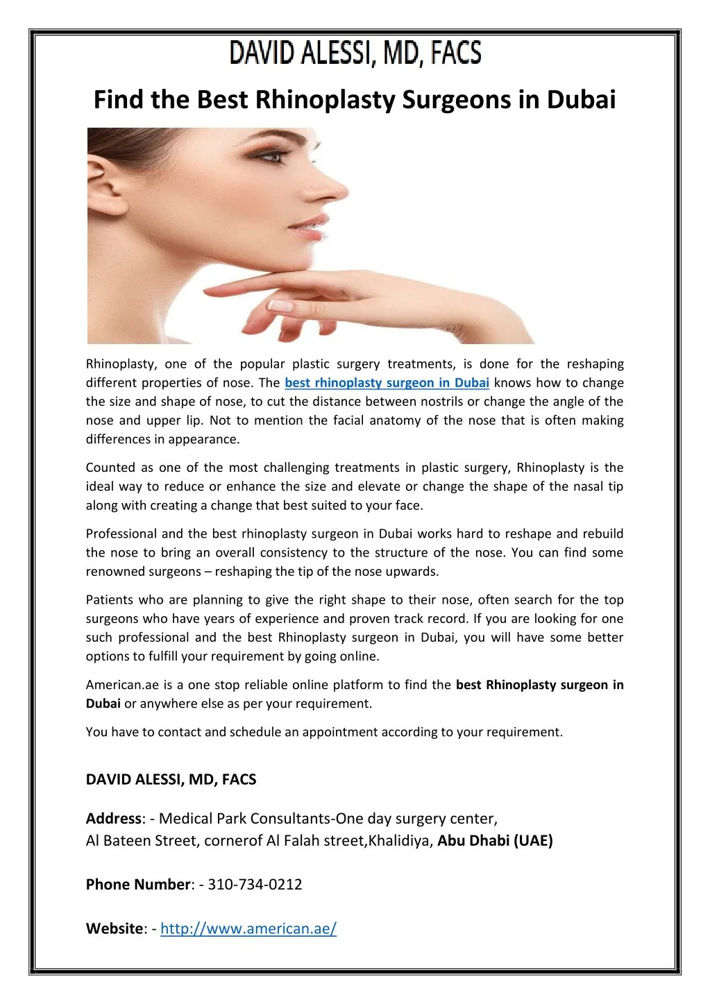 find the best rhinoplasty surgeons in dubai n.