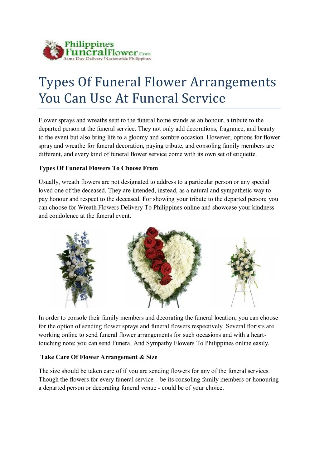 types of funeral flower arrangements n.