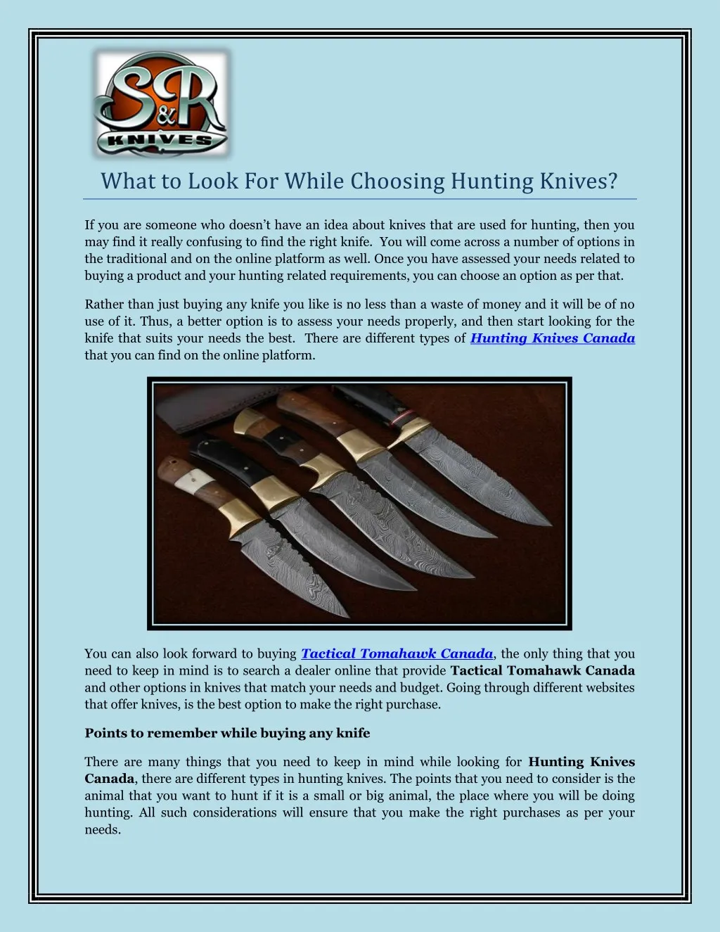 what to look for while choosing hunting knives n.
