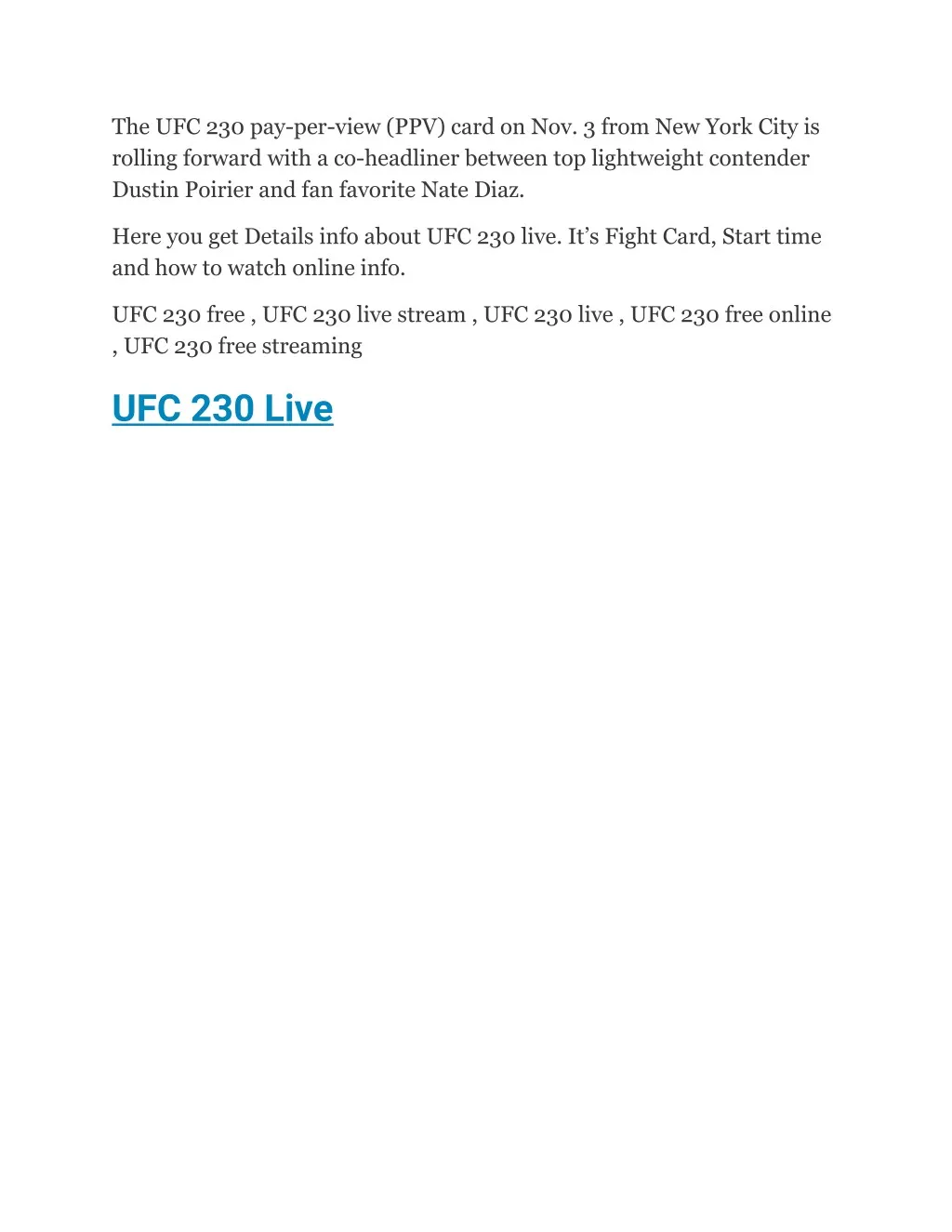 the ufc 230 pay per view ppv card on nov 3 from n.