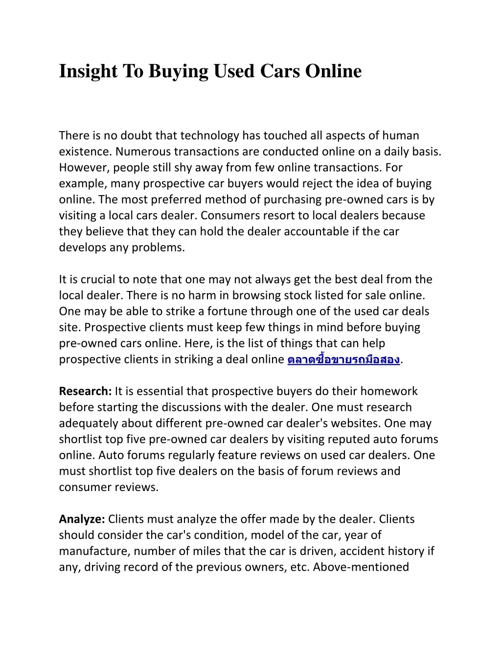 insight to buying used cars online n.