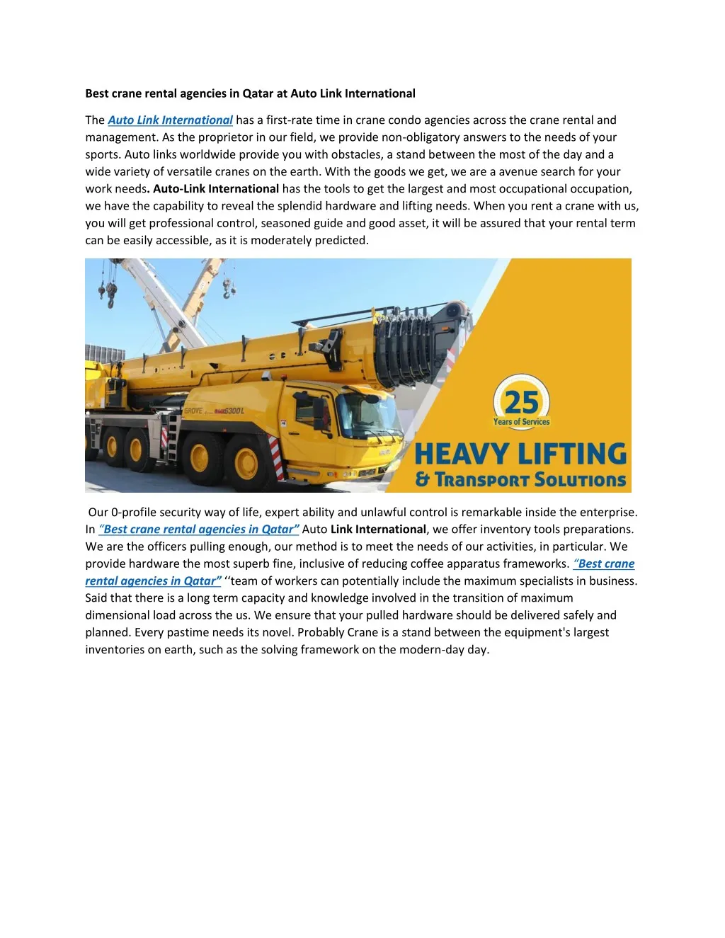 Ppt Best Crane Rental Agencies In Qatar At Auto Link International Powerpoint Presentation Id