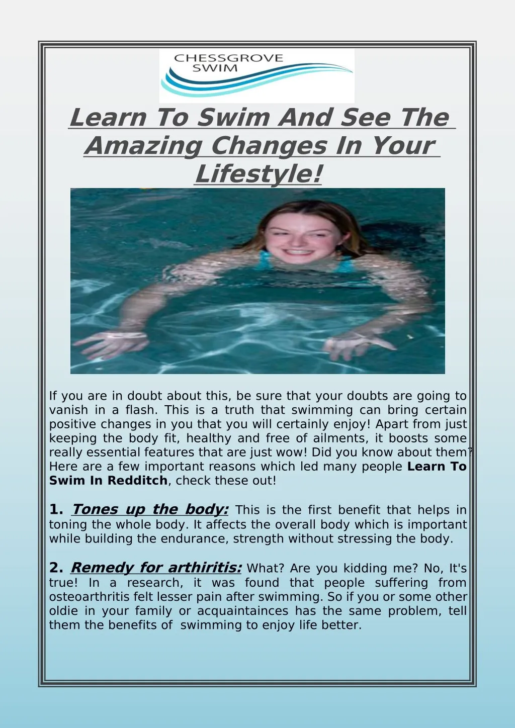 learn to swim and see the amazing changes in your n.