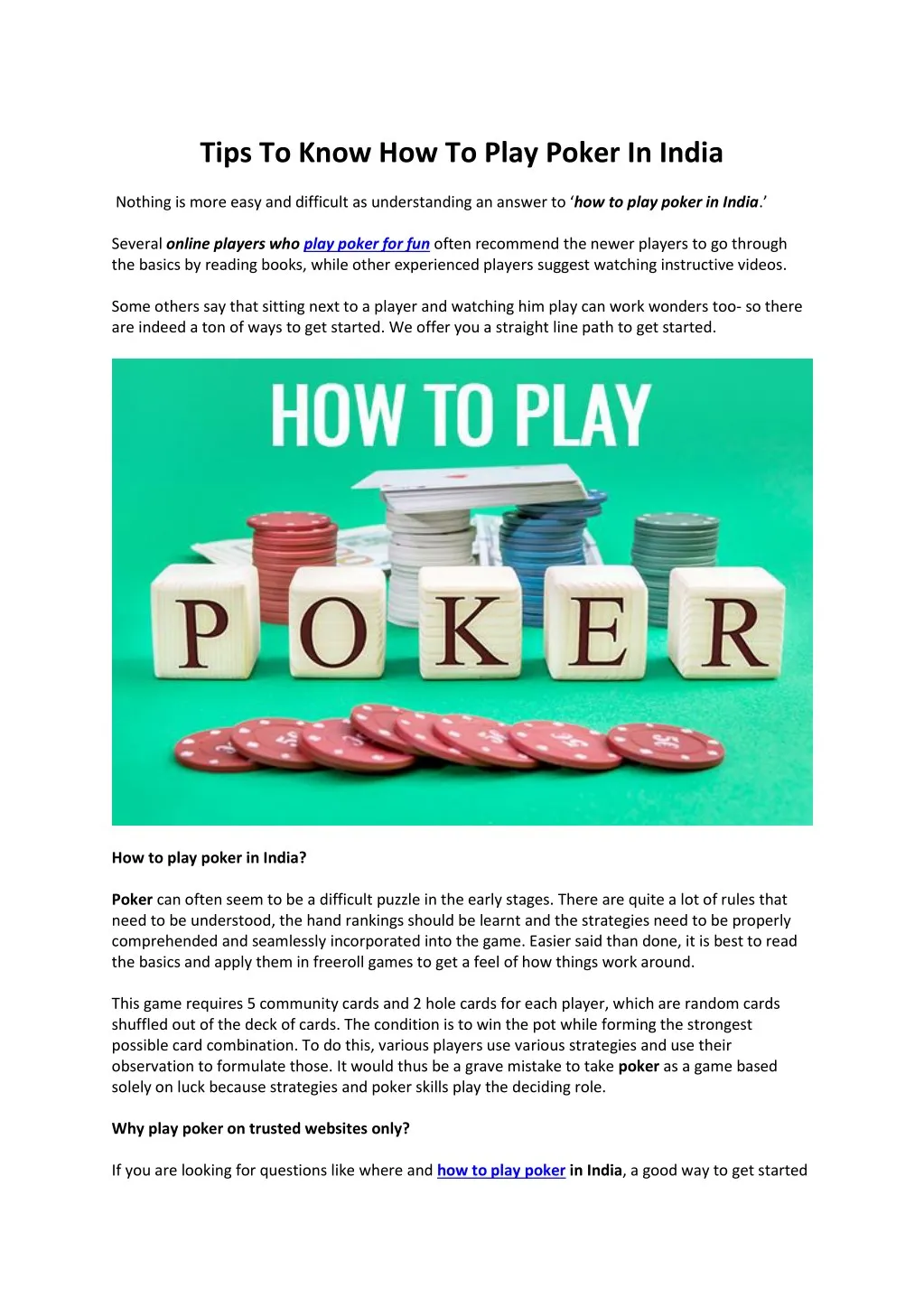 tips to know how to play poker in india n.