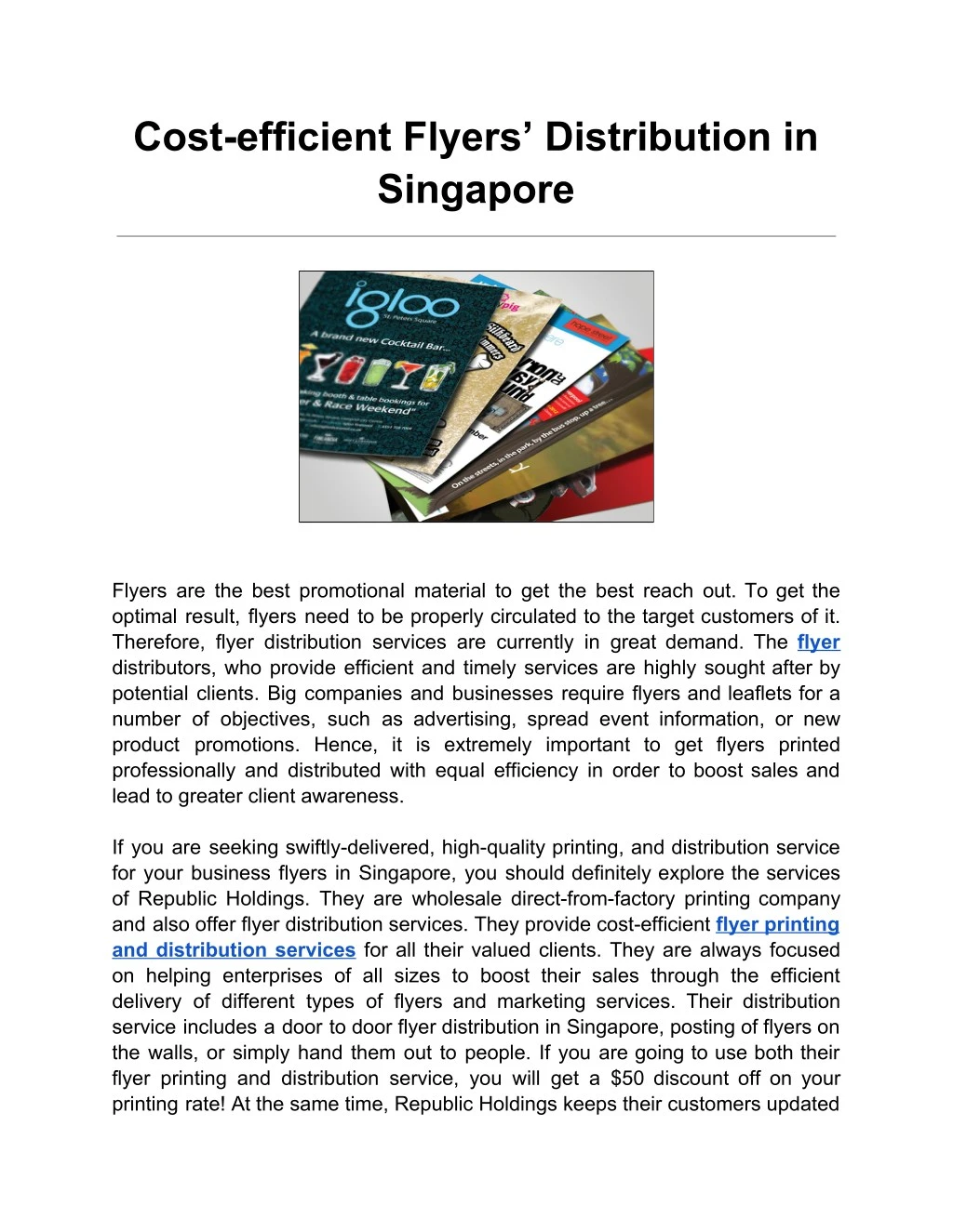 cost efficient flyers distribution in singapore n.