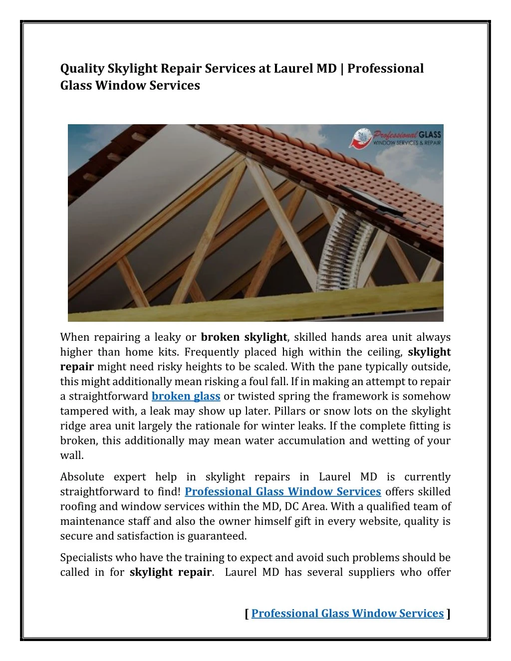 quality skylight repair services at laurel n.