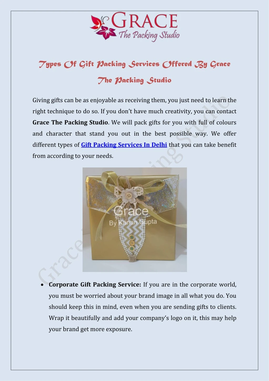 types of gift packing services offered by grace n.