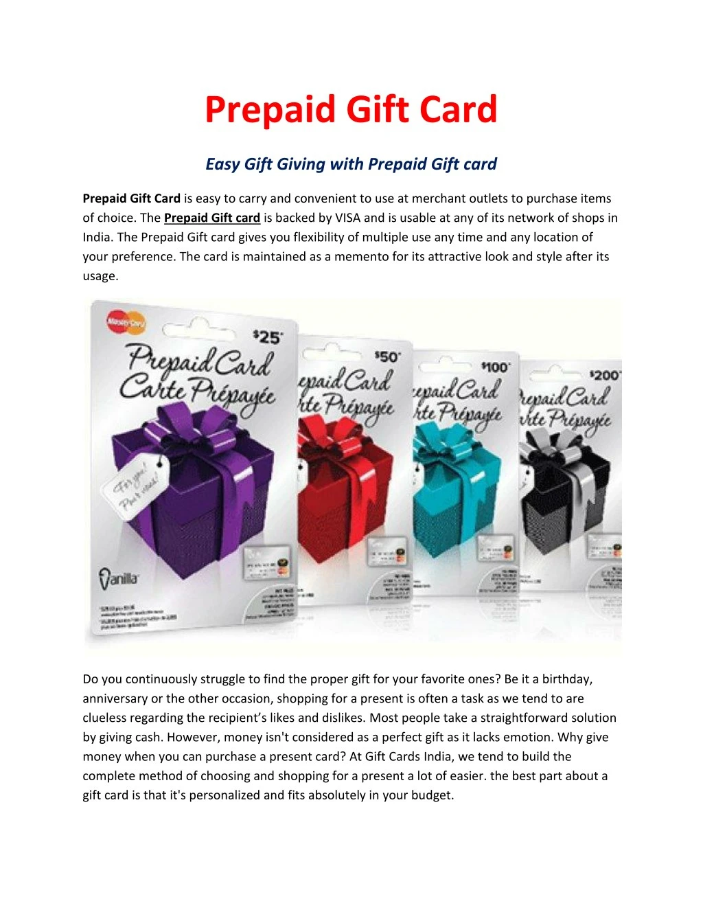 prepaid gift card n.