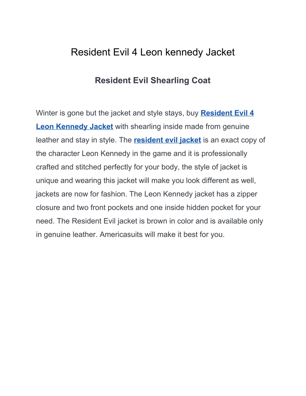 resident evil 4 leon kennedy jacket n.
