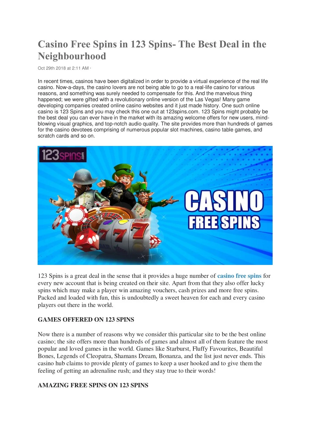 casino free spins in 123 spins the best deal n.