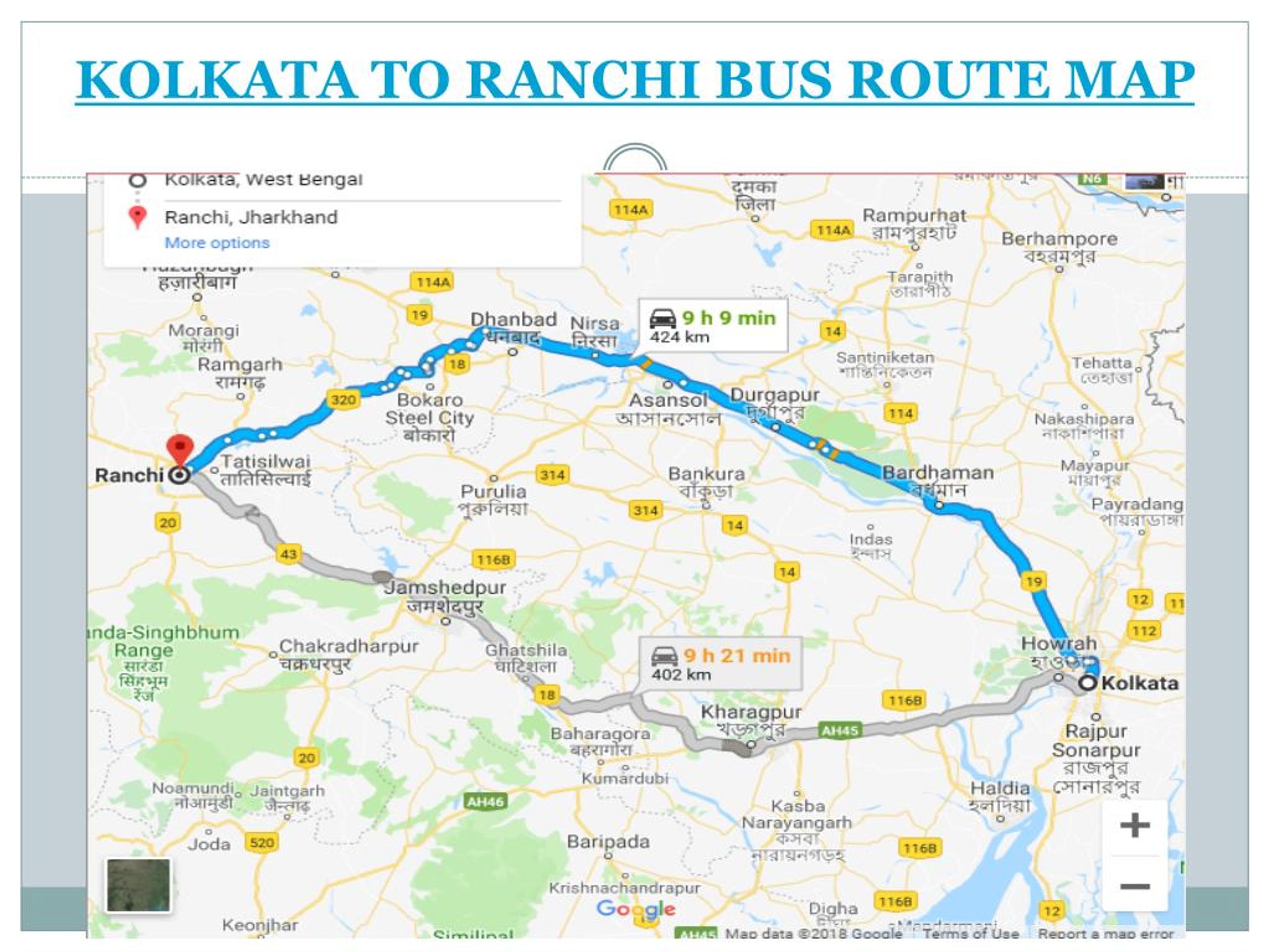 Ranchi To Kolkata Road Map Ppt - Kolkata To Ranchi Bus Service Powerpoint Presentation, Free Download  - Id:8063387