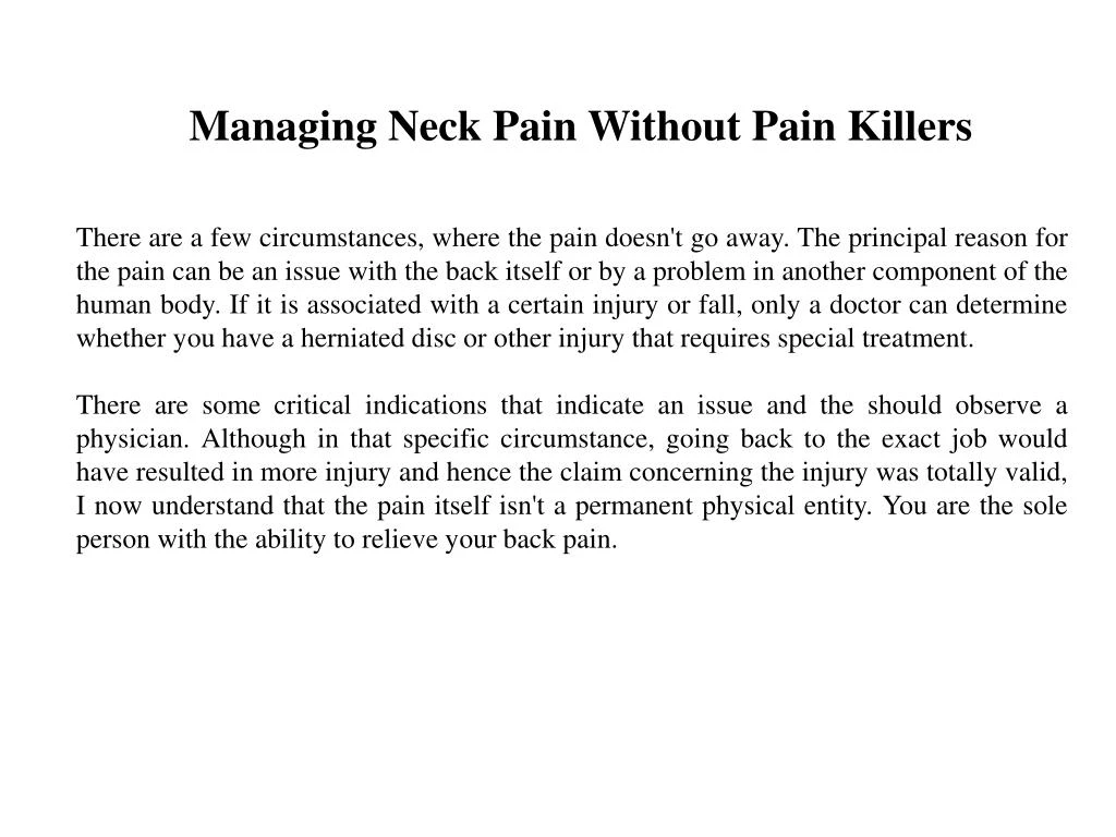 managing neck pain without pain killers n.