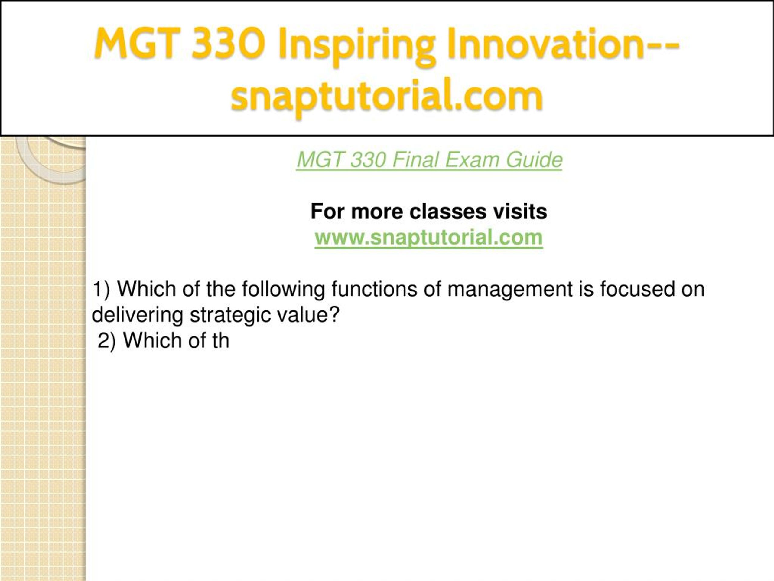 PPT - MGT 330 Inspiring Innovation--snaptutorial.com PowerPoint ...