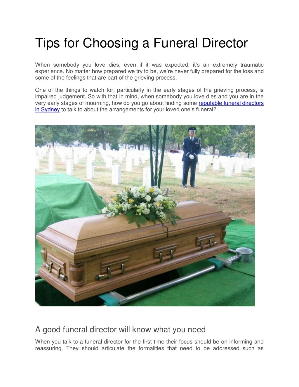 tips for choosing a funeral director n.