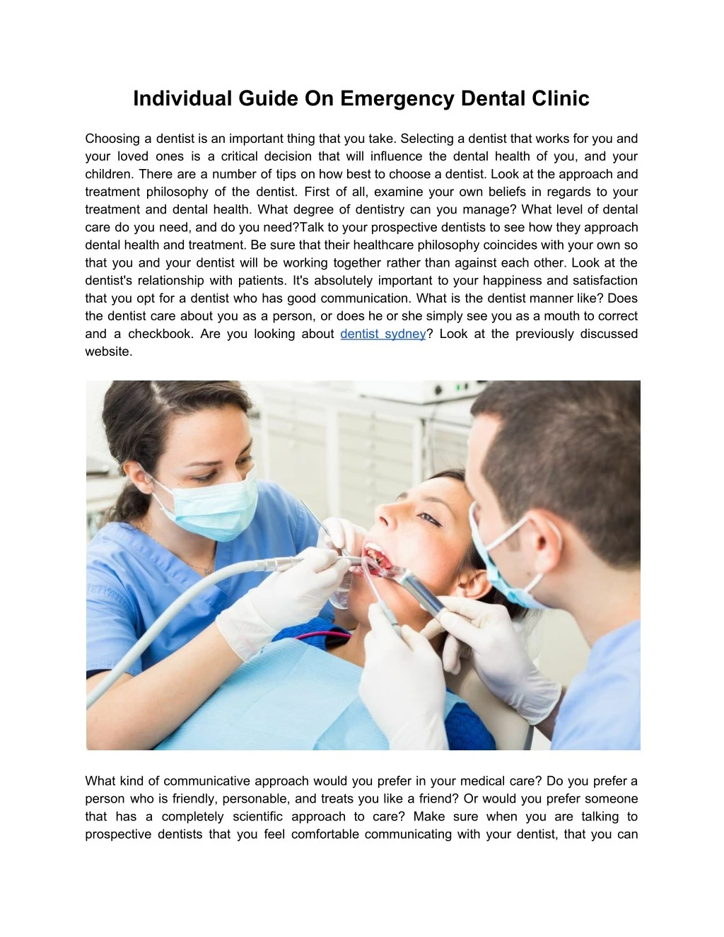 individual guide on emergency dental clinic n.
