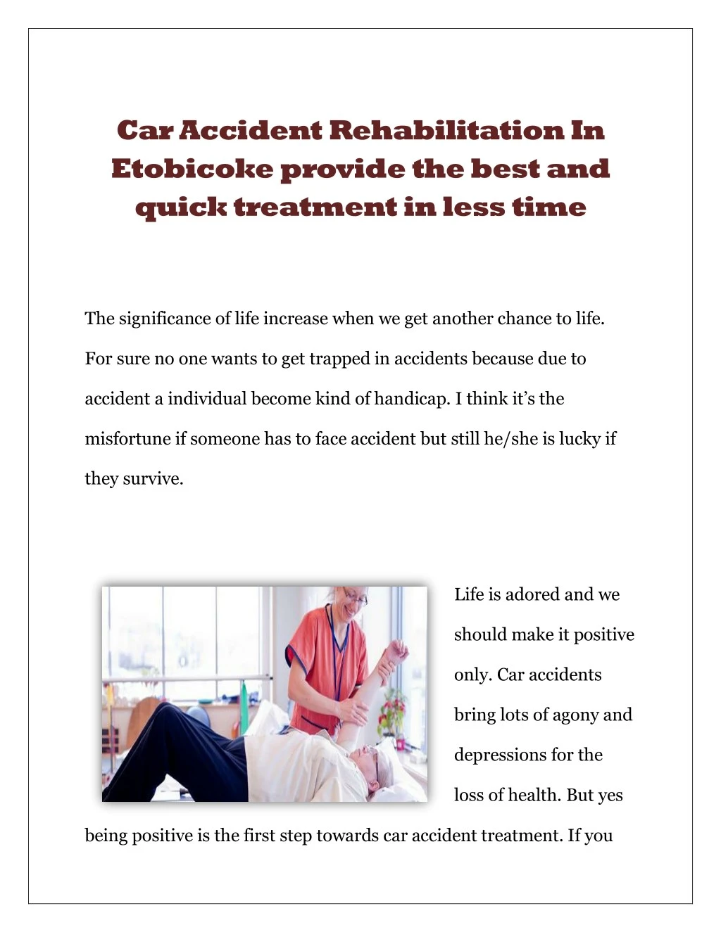 car accident rehabilitation in etobicoke provide n.