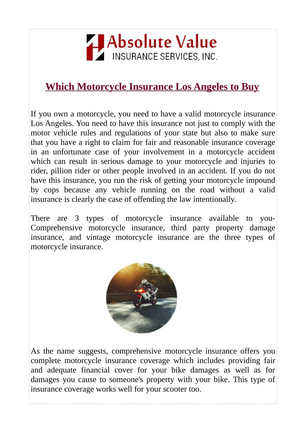 Motorcycle Insurance Los Angeles