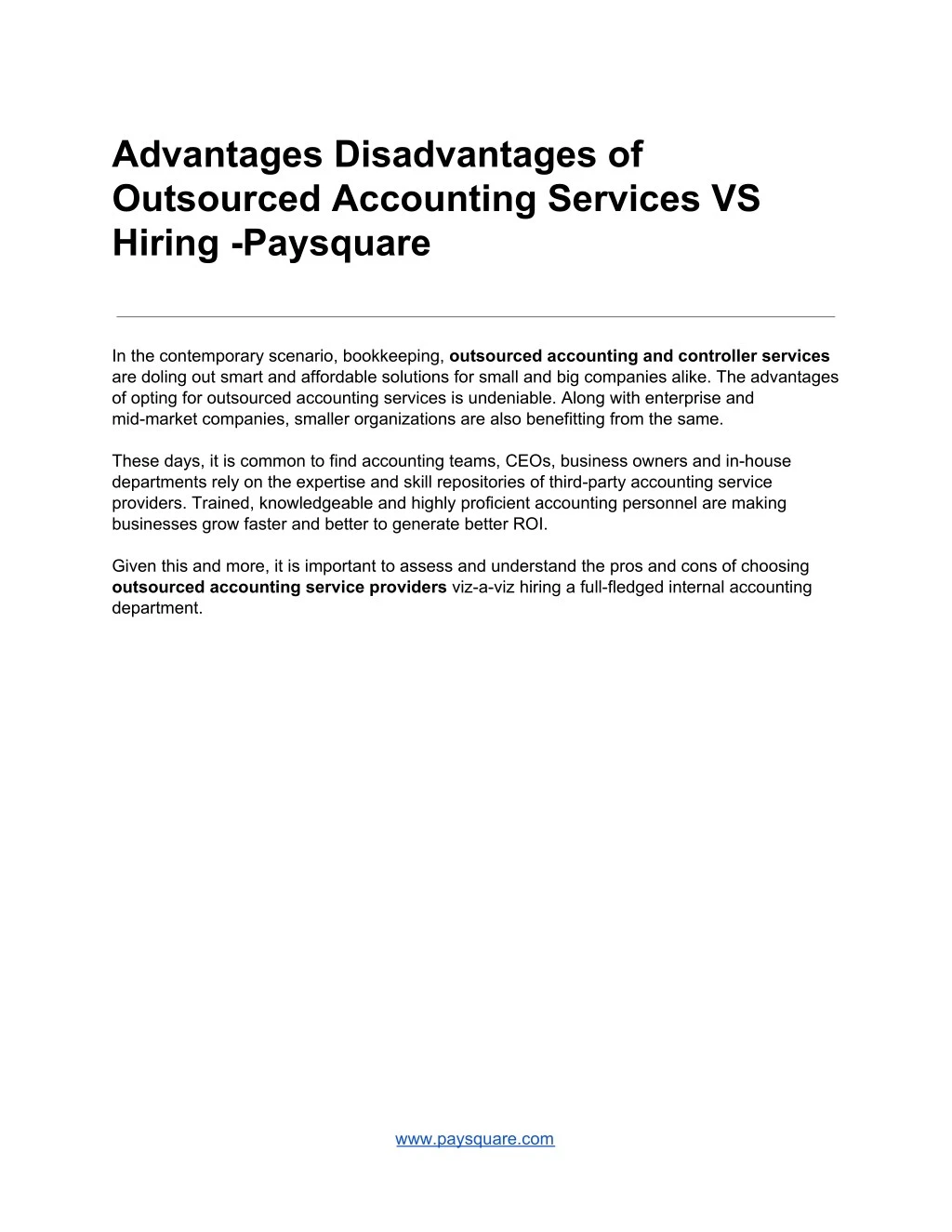 advantages disadvantages of outsourced accounting n.