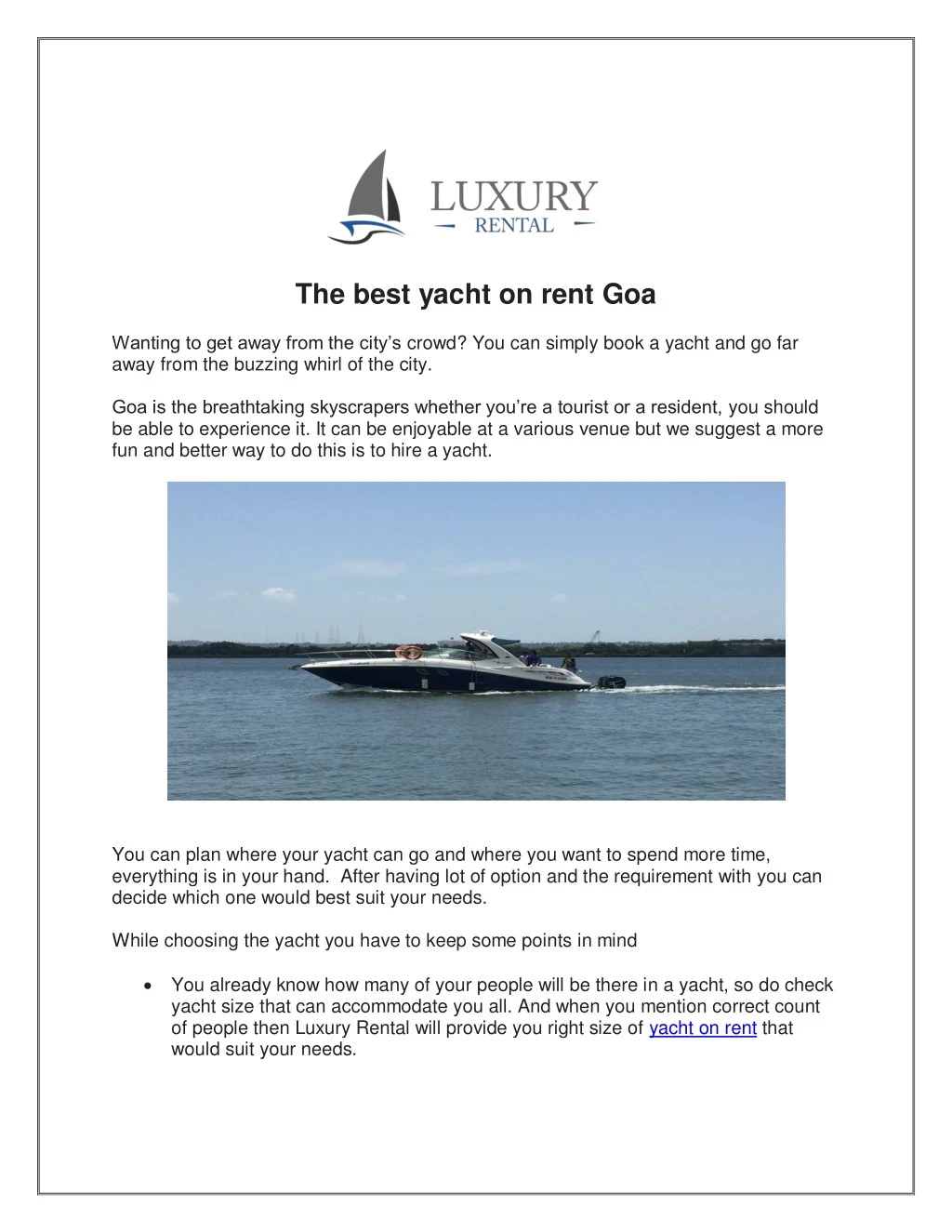 the best yacht on rent goa n.