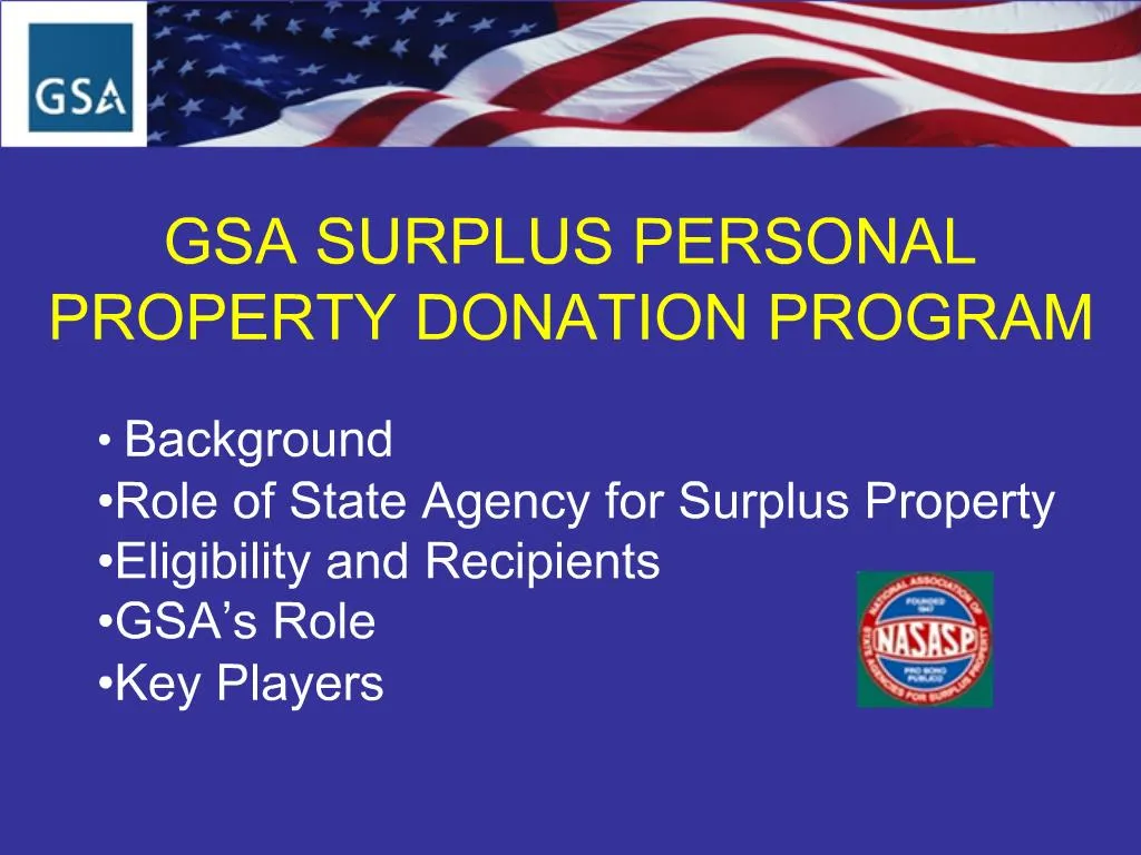 PPT GSA SURPLUS PERSONAL PROPERTY DONATION PROGRAM PowerPoint