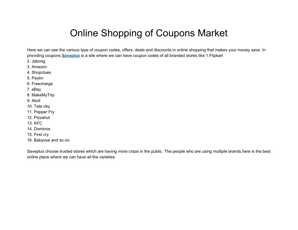 online shopping of coupons market n.