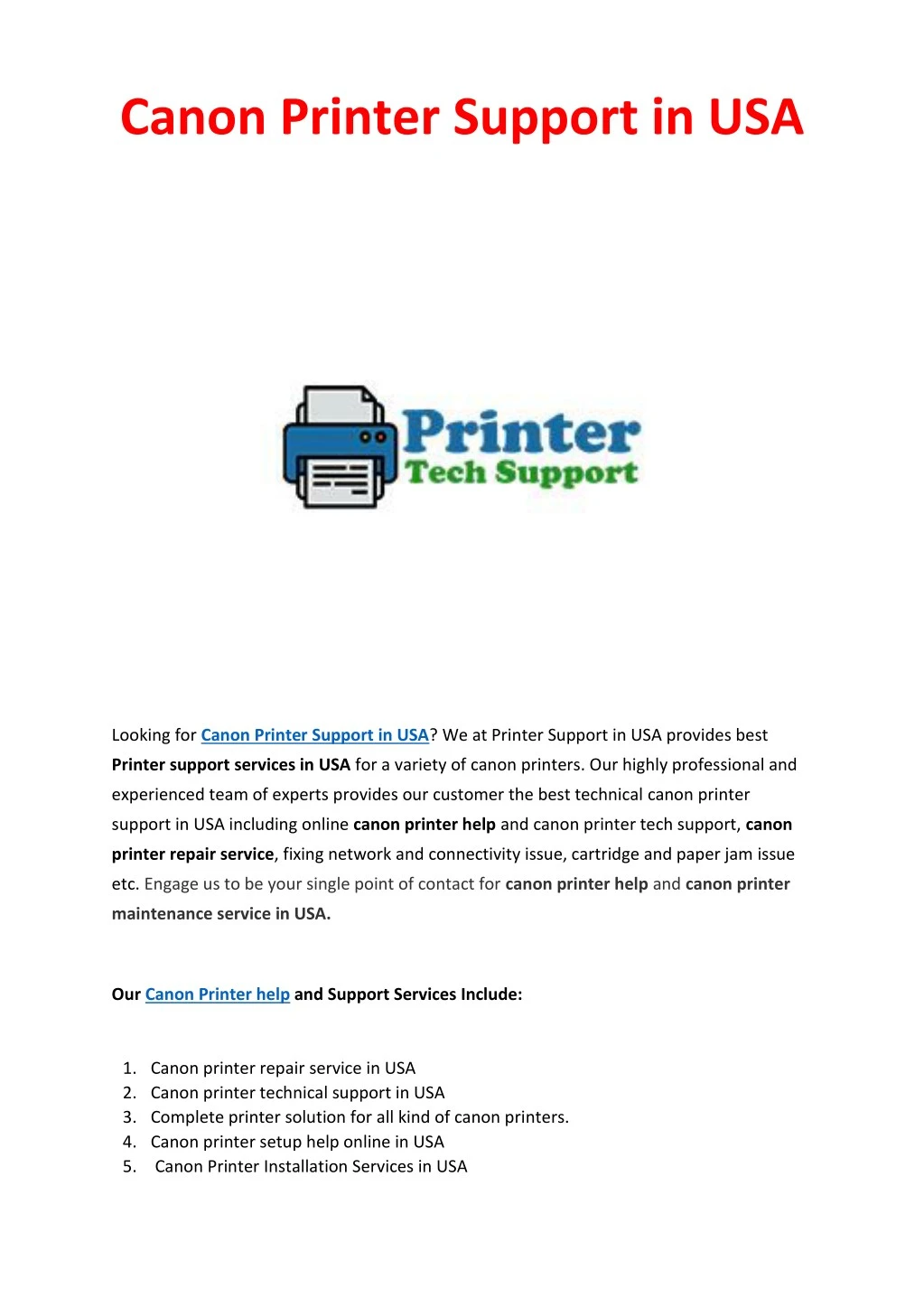 canon printer support in usa n.