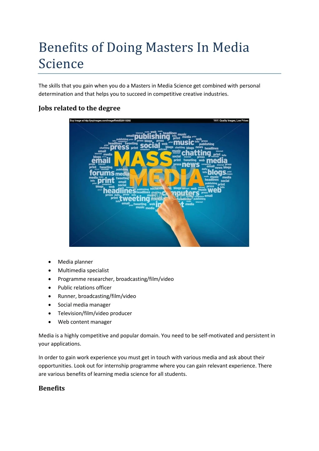 benefits of doing masters in media science n.