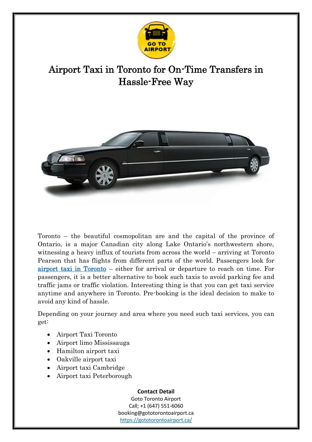 airport taxi in toronto for on airport taxi n.