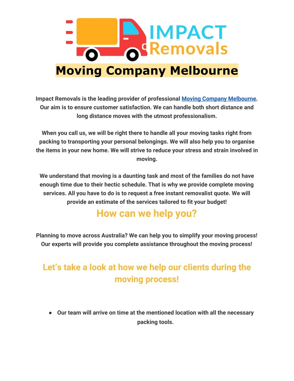 moving company melbourne impact removals n.
