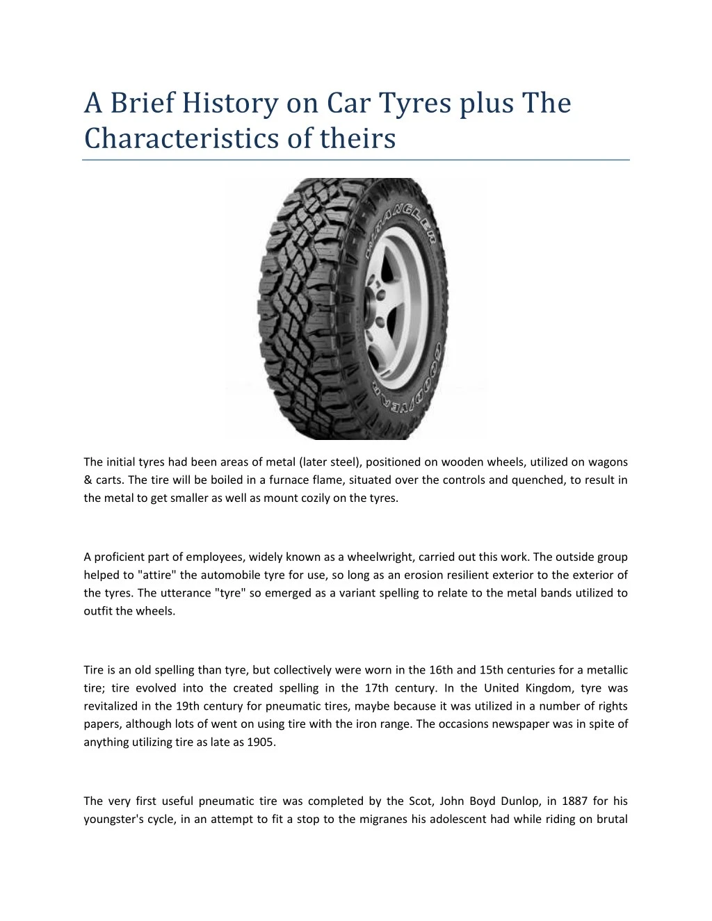 a brief history on car tyres plus n.