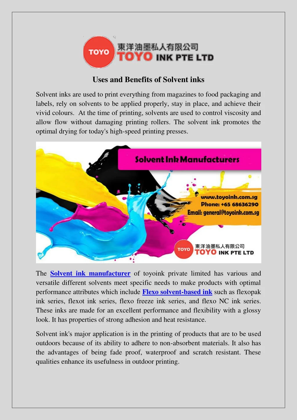 uses and benefits of solvent inks n.