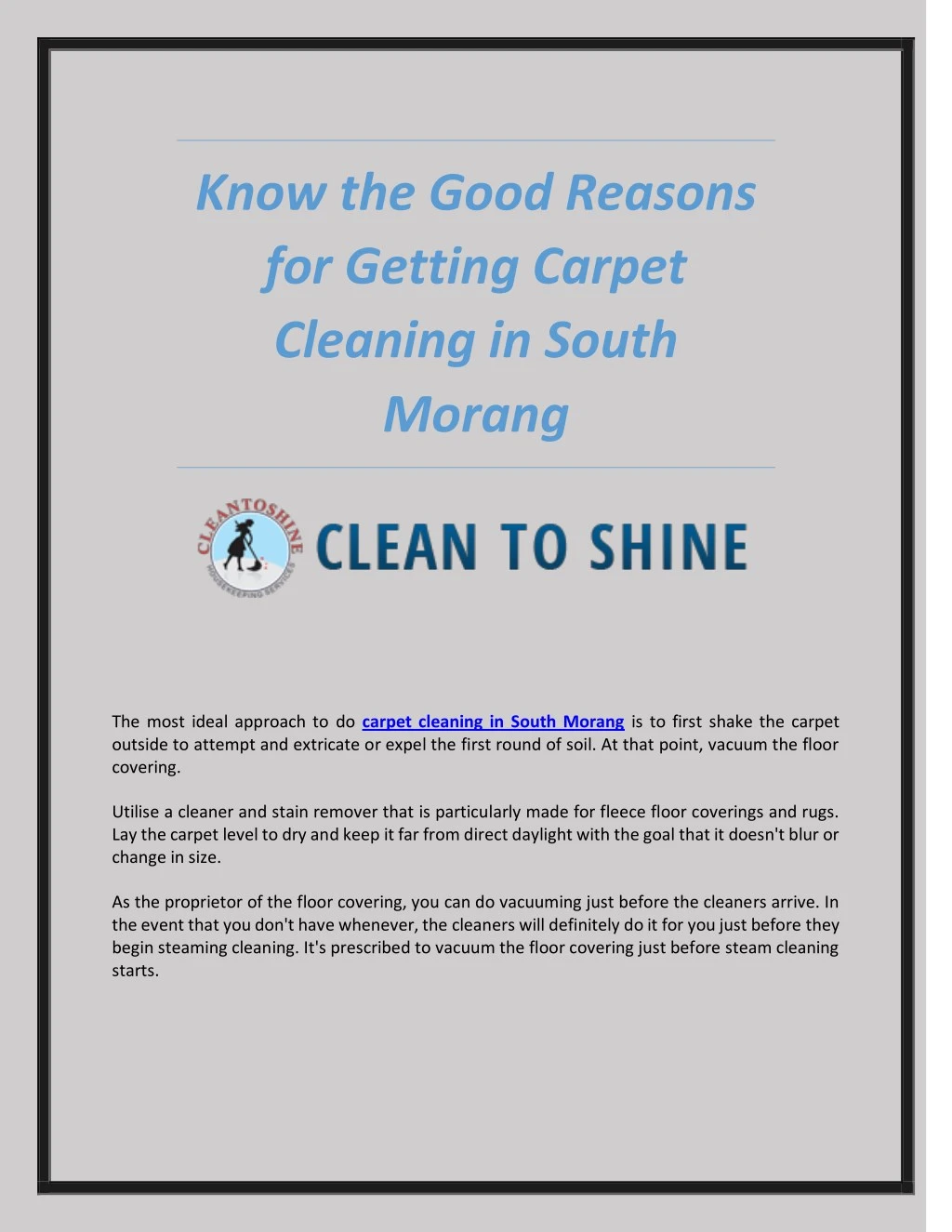 know the good reasons for getting carpet cleaning n.