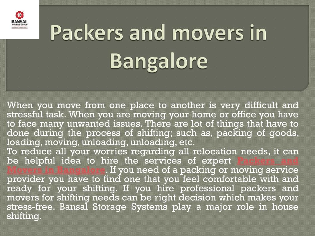 packers and movers in bangalore n.
