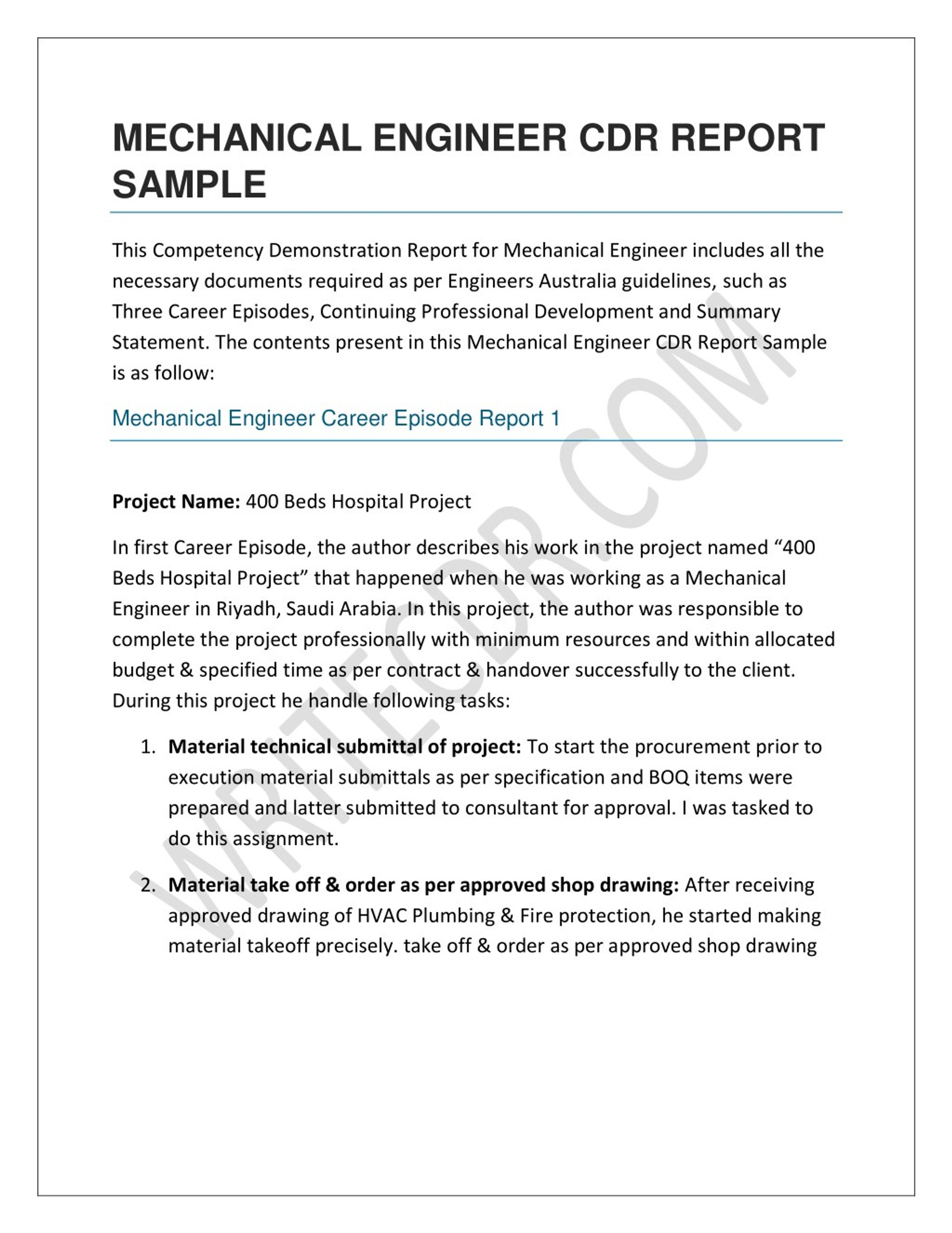 research report on mechanical engineering