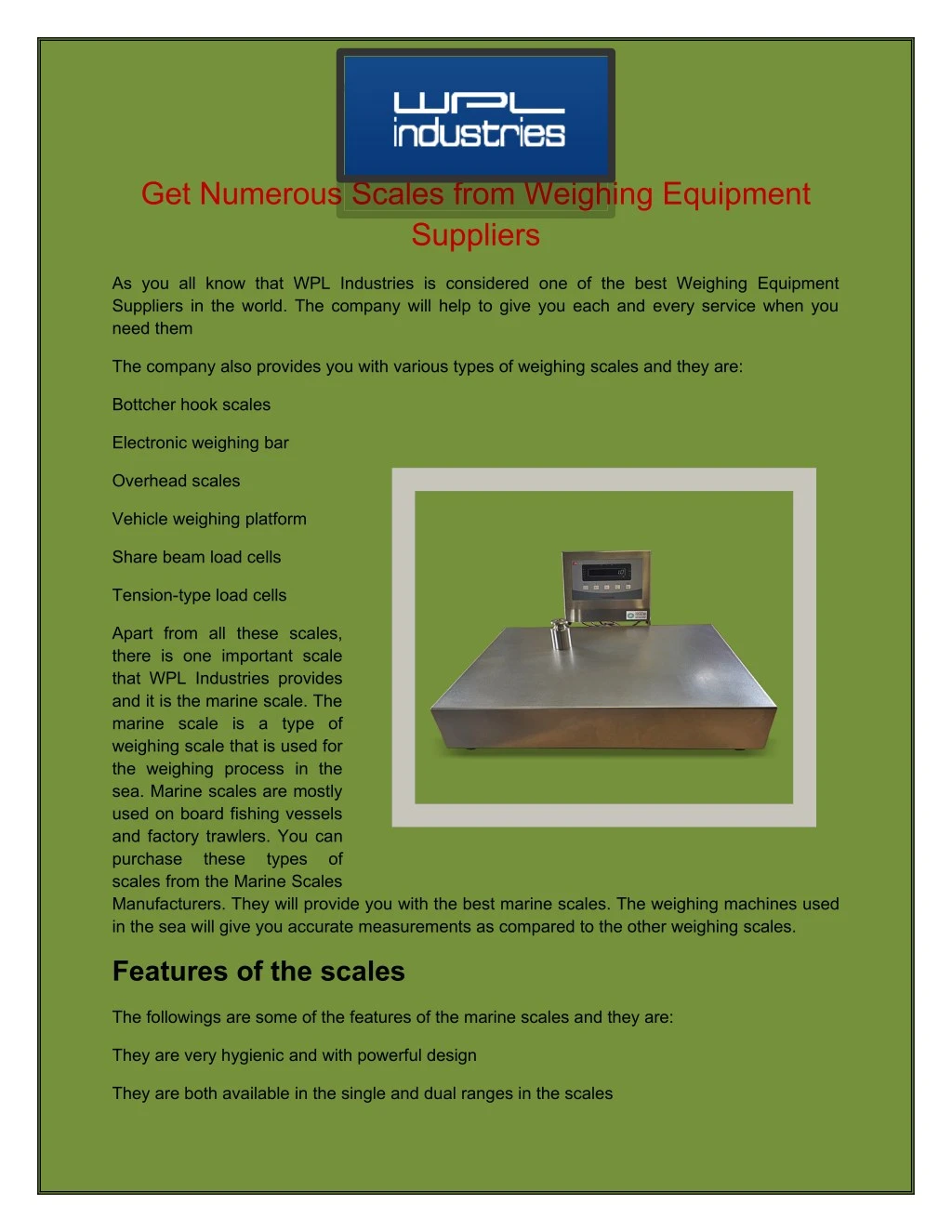 get numerous scales from weighing equipment n.