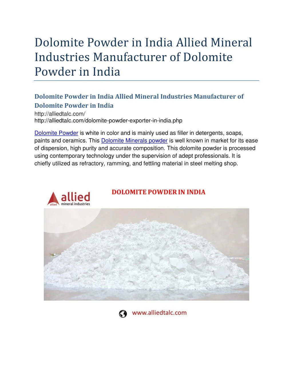 dolomite powder in india allied mineral n.