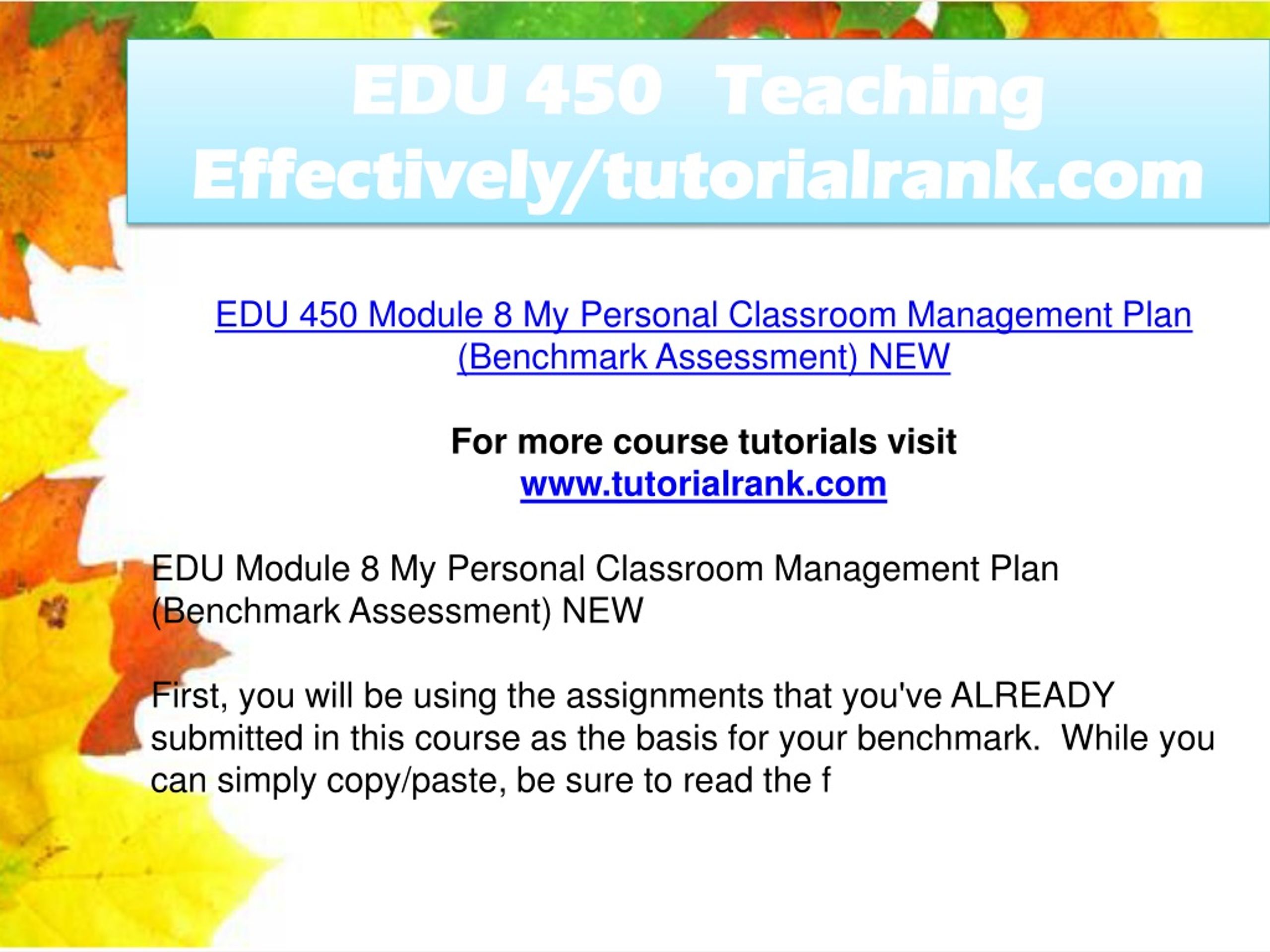 PPT - EDU 450 Teaching Effectively--tutorialrank.com PowerPoint ...