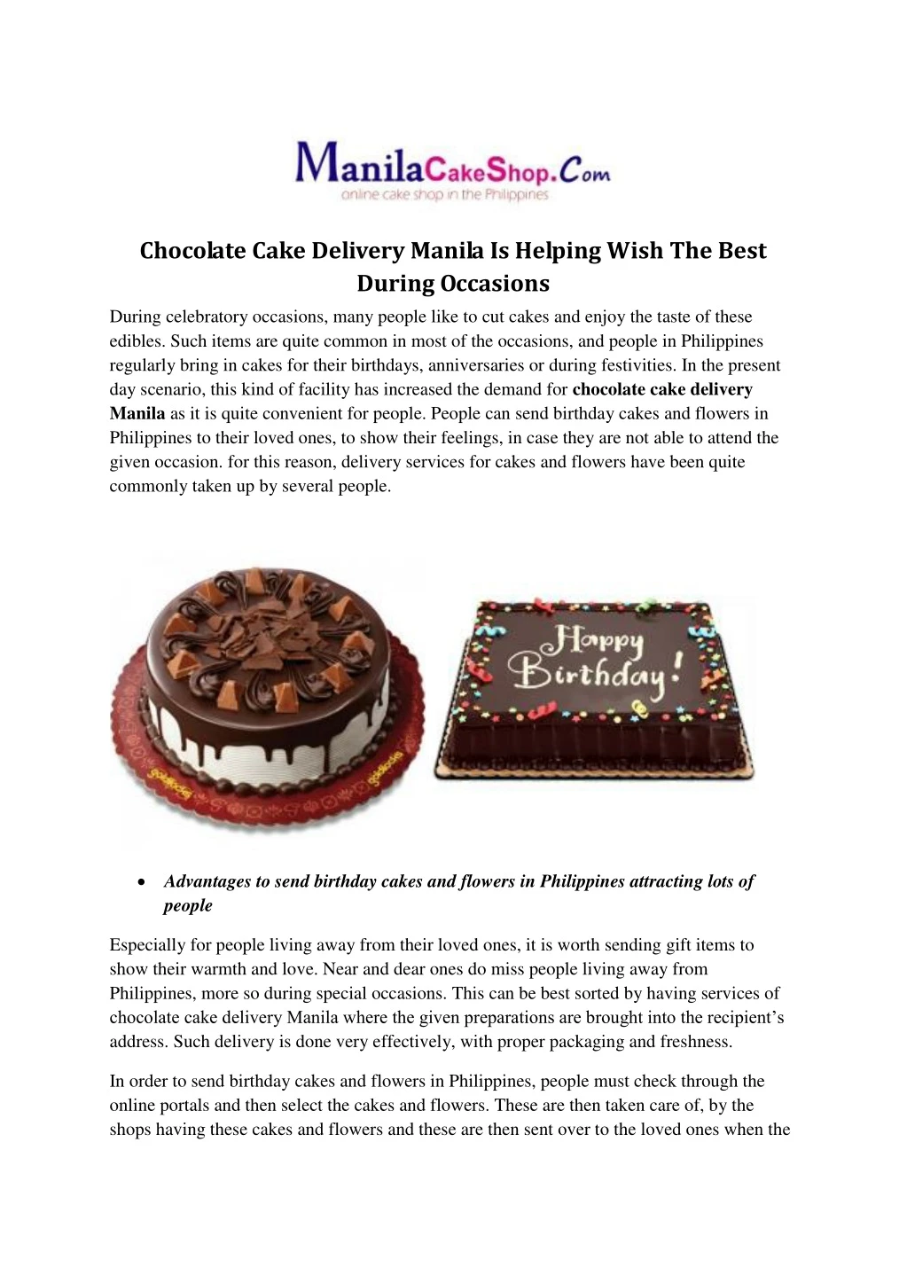 chocolate cake delivery manila is helping wish n.
